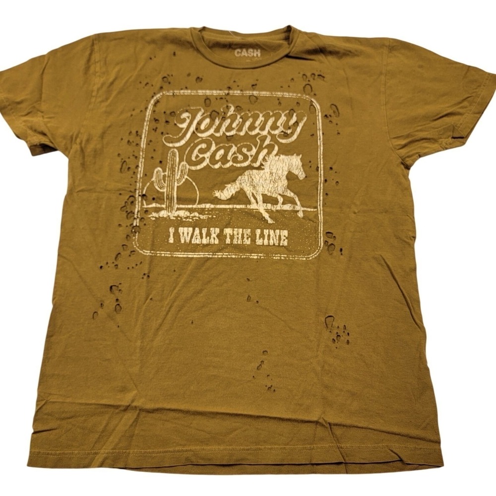 Buckle Johnny Cash I Walk‎ The Line Distressed Graphic Tee Brown Small JCA108310